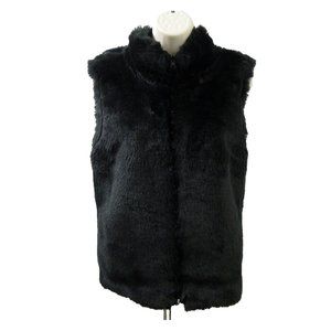 Faux Fur Reversible Sweater Vest Black Sz Medium Full Zip Stylish Apre Ski NWOT
